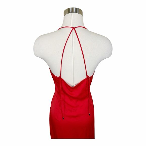 Zara Spain Red Satin Lingerie Slip Midi Dress Knotted Blogger Favorite NWT Sz M - Picture 8 of 11